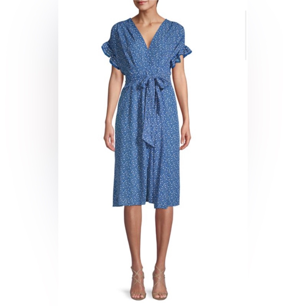 MAX STUDIO Printed Ruffle Flutter-Sleeve Midi Dress || Medium